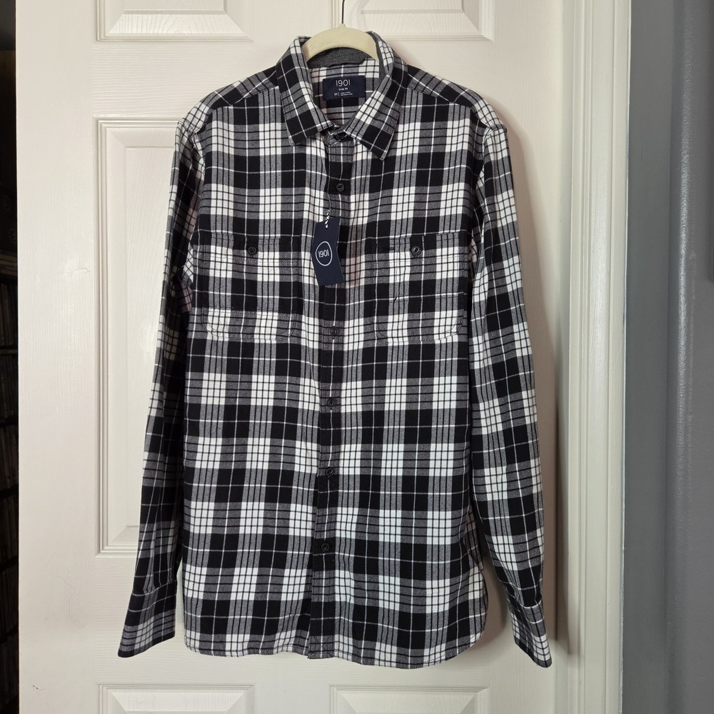1901 Trim Fit Flannel Shirt Button-up Long Sleeve Pockets Preppy Men's Medium